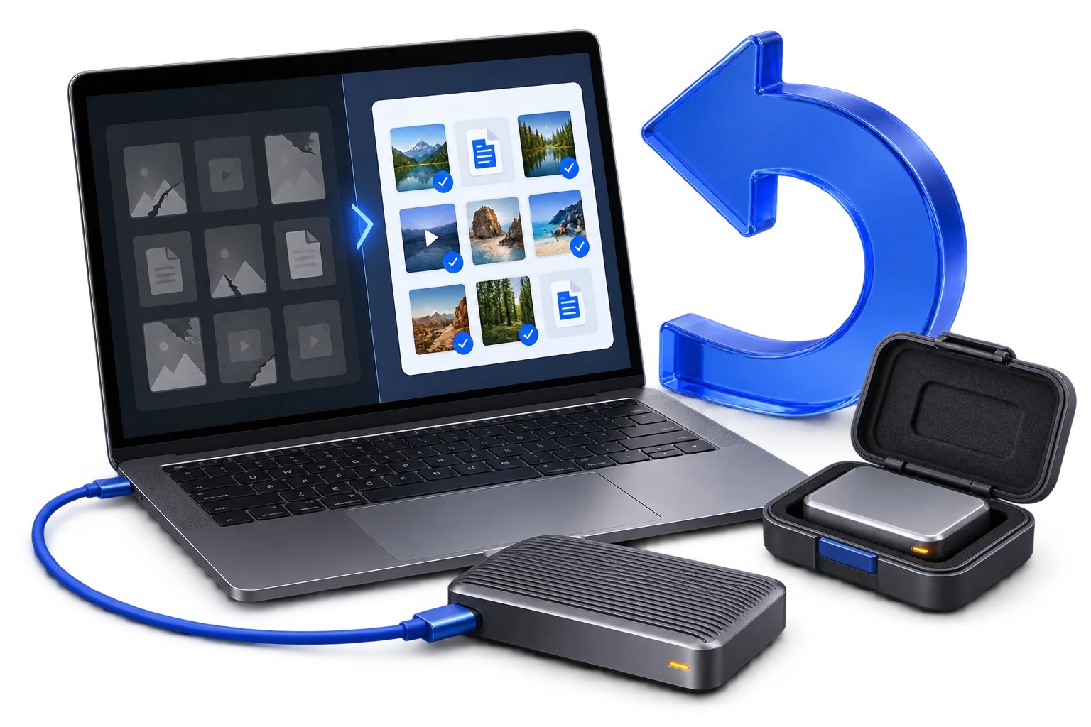 File recovery on a laptop using an external SSD