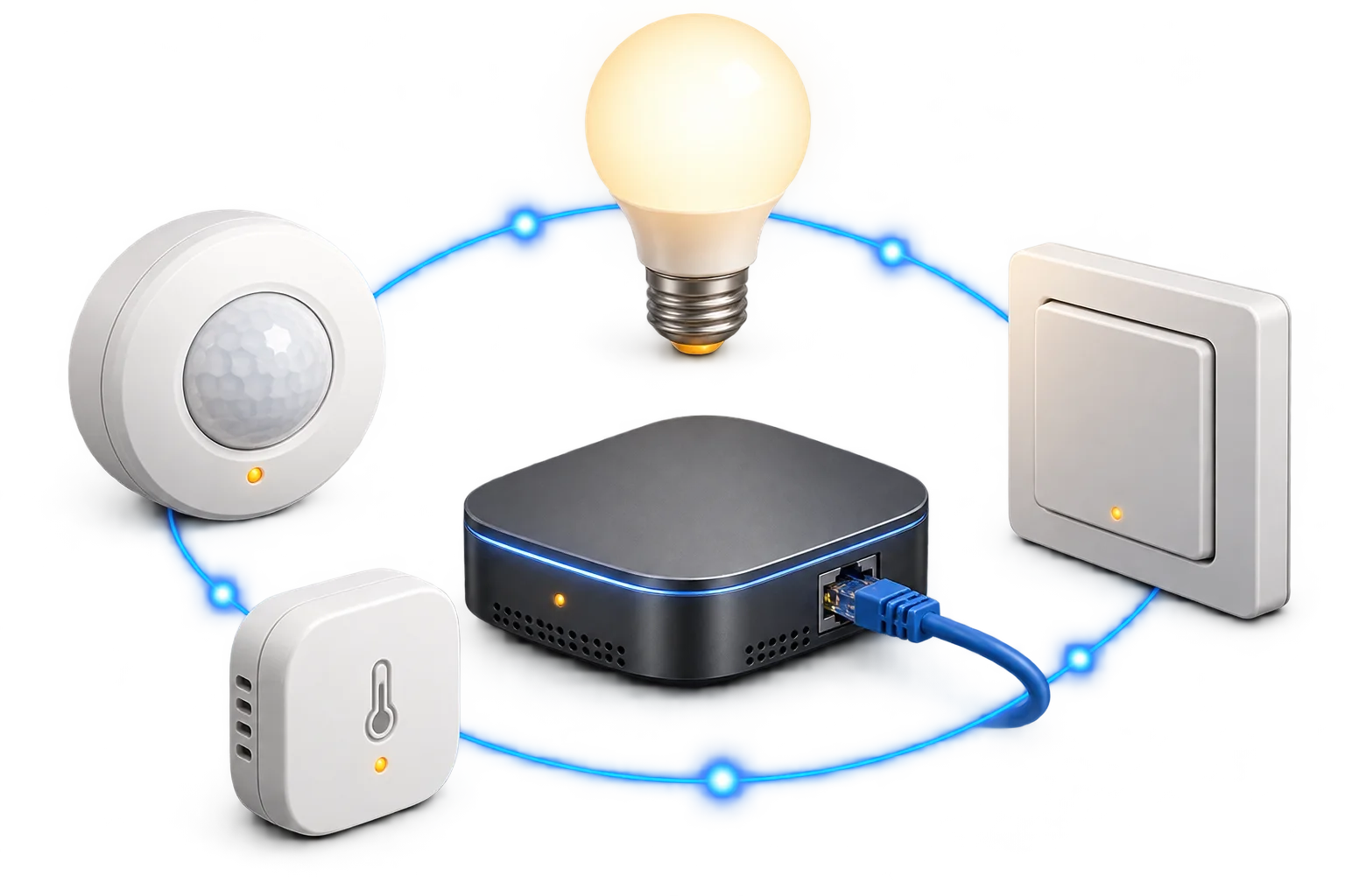 Lokaler Hub verbindet Sensoren, Lampe und manuellen Schalter